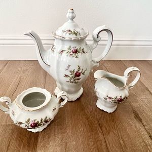 Johann Haviland‎ Germany Moss Rose Tea Coffee 6 Cup Pot & Sugar Bowl & Creamer